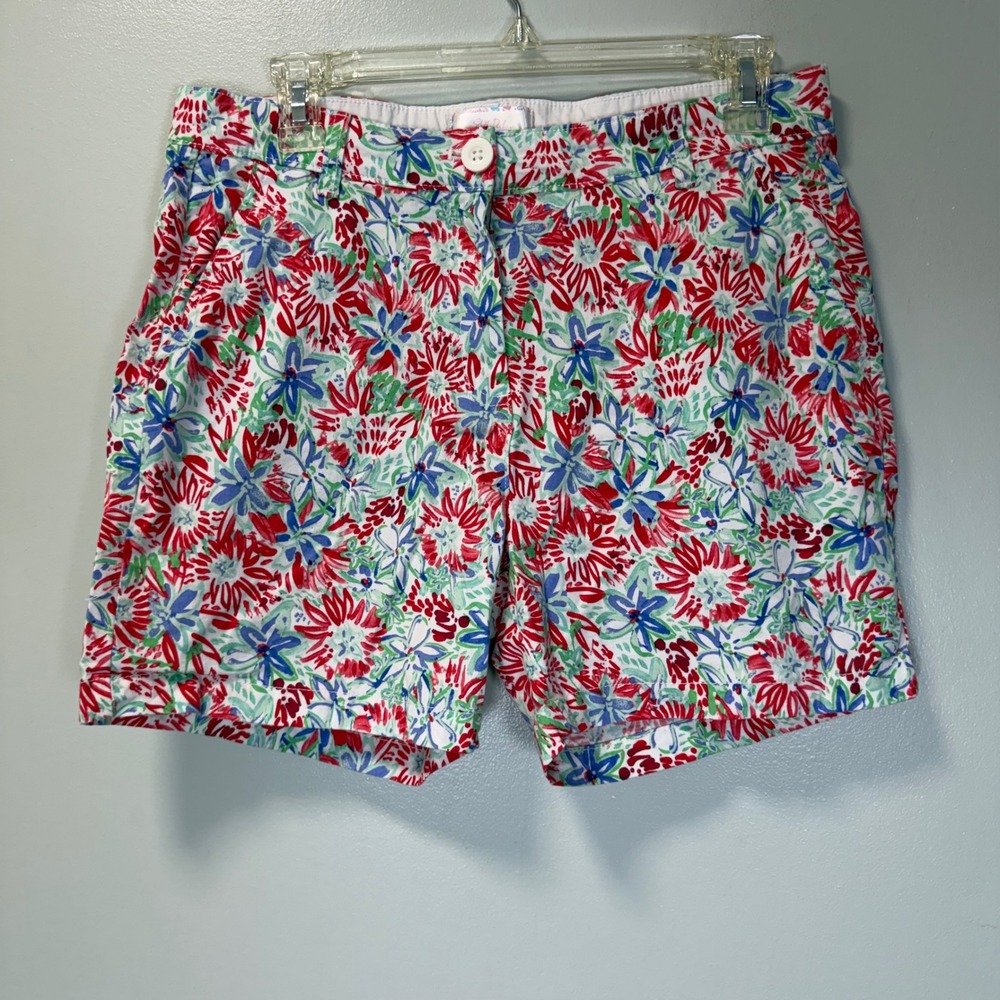 Stella Parker Collection Floral Shorts Womens 8 Red Blue‎ Green Stretch Chino